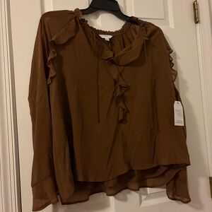 Time and Tru Women's Brown Ruffle Blouse